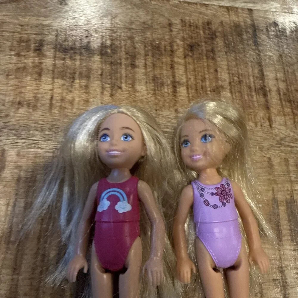 Barbie Chelsea Dolls LOT Of 2 Blonde Pink Purple Rainbow
